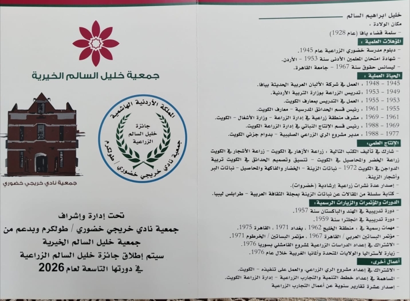 غدا الأحد.. إغلاق باب استقبال المشاركات بجائزة خليل السالم الزراعية