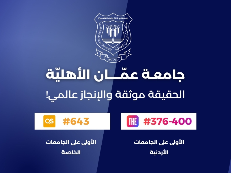 فخر الإنجازات ... عمان الأهلية الأولى محلياً وبالمرتبة  376-400 عالميا بتصنيف التايمز 2027
